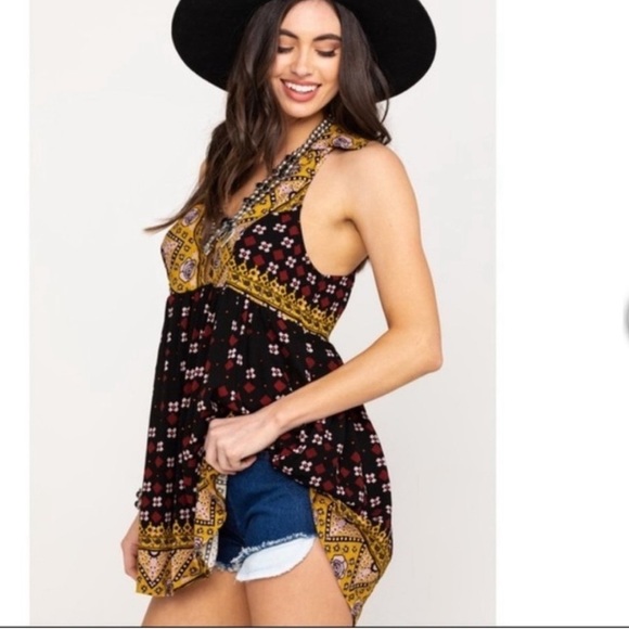 Final Sale Free People Charlotte Printed Tunic Tank Top Size Large - Picture 2 of 12